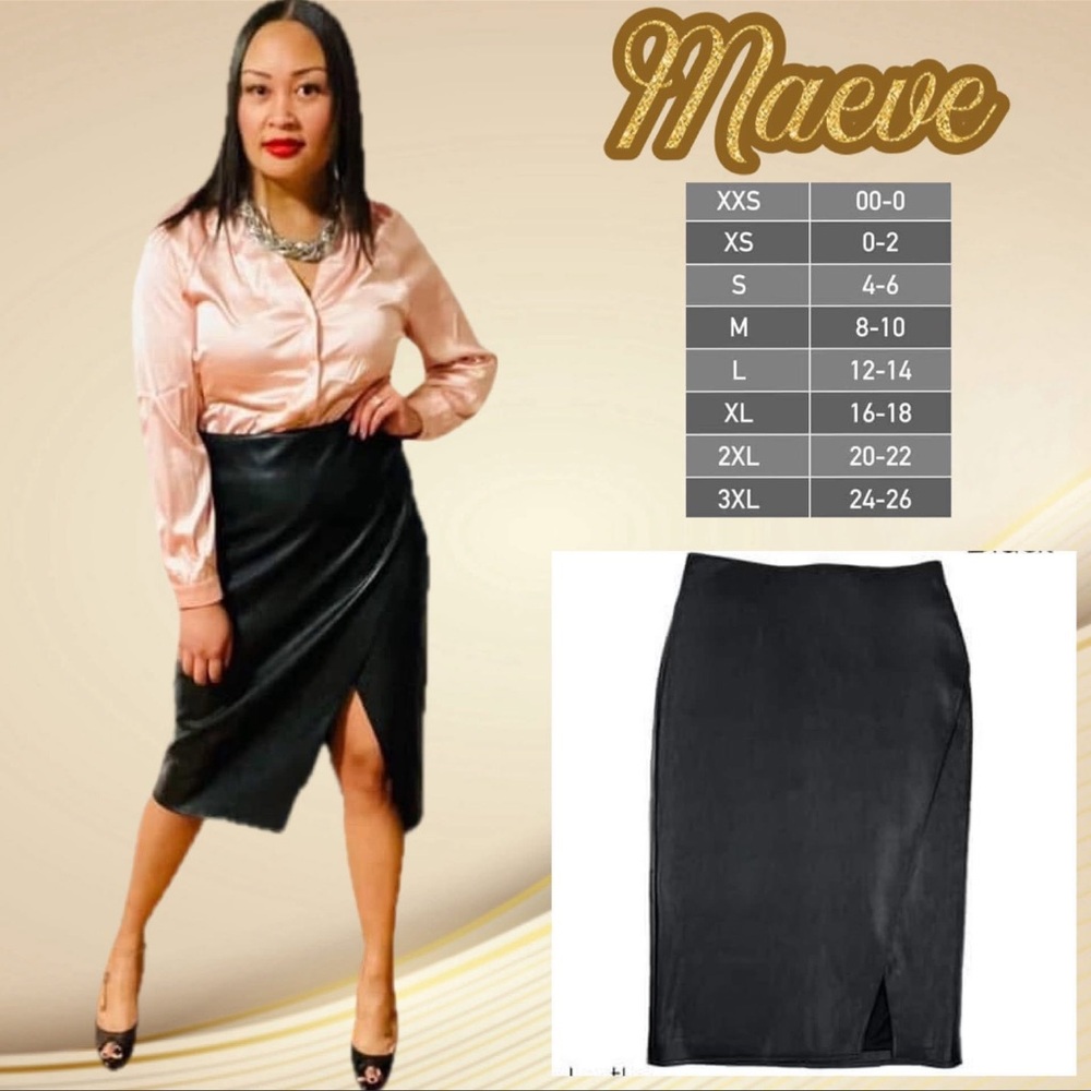 LuLaRoe Maeve Cross Over Slit Skirt - med black pleather